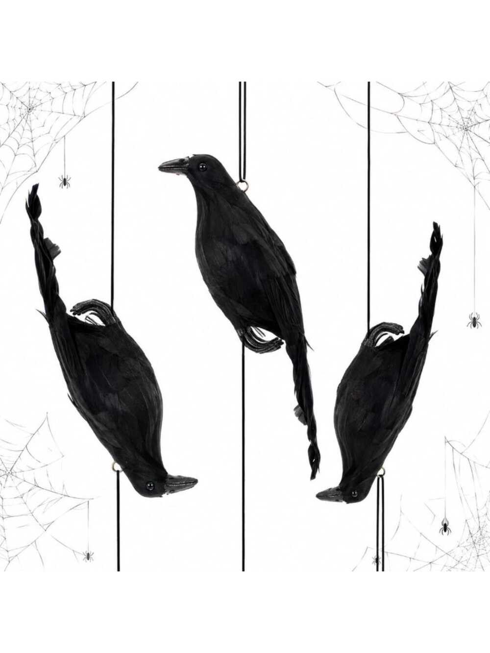 Realistic 15" Hanging Dead Crow Decoy - 3 Pack Halloween Decor Prop
